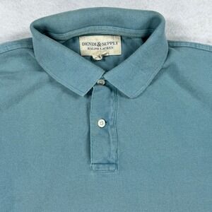 Denim & Supply Ralph Lauren Mens XL Blue Cotton Pique Polo American Flag Patch